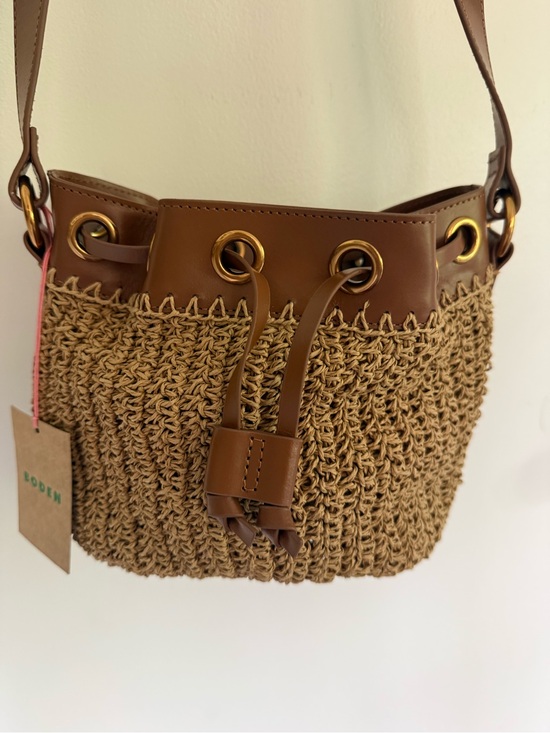 Boden Handbags - Boden Tan Brown Woven Bucket Tote with Leather Trim